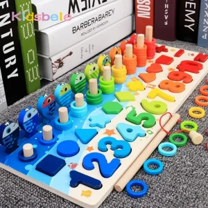 Educational Wooden Puzzle, Fishing Toy, Numbers, Shape Matching, Sorter Games Board